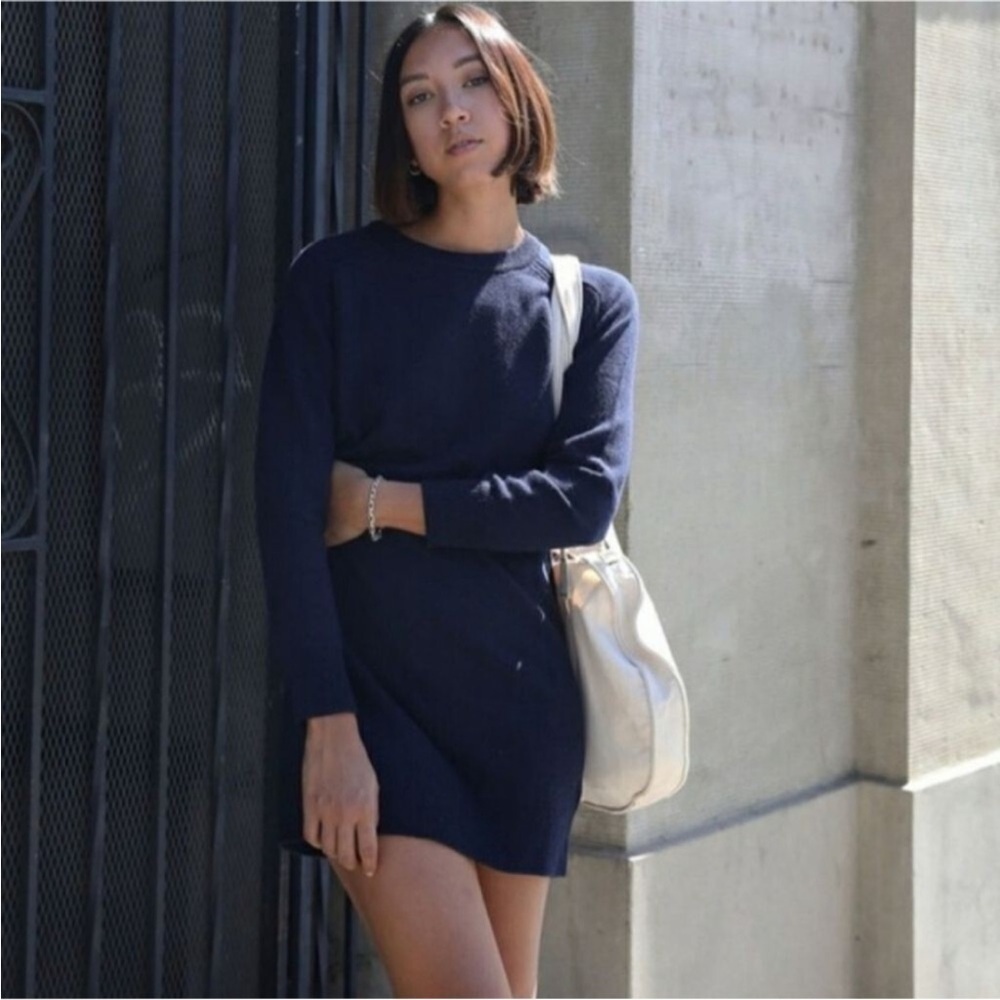 Thakoon Wool Sweater Mini Dress Crewneck Long Sleeve Midnight Navy Blue